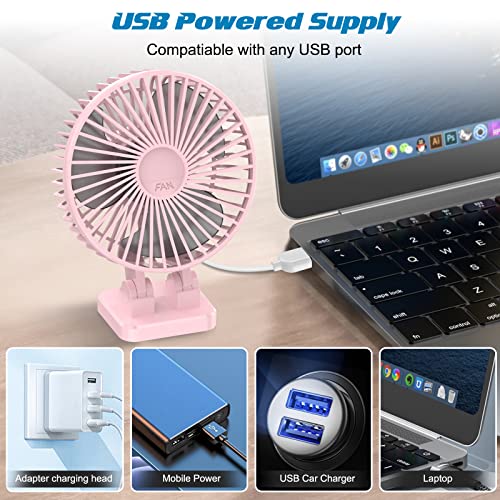 Usb Fan For Desk, Mini Desk Fan, 3 Speed In Single Button, Rotation Strong Wind Desktop Cooling Fan, Quite Mini Personal Fan For Home Office Table, 5Inch (Pink) #TOP4