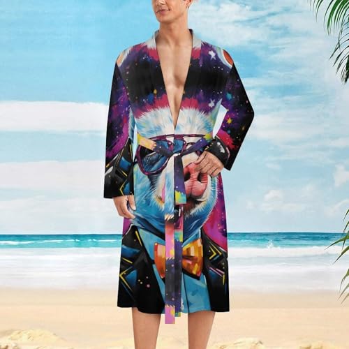 Piggy In Glasses Painting Novelty Men's Robe Soft Lightweight Bathrobe Long-sleeve Spa Robes2