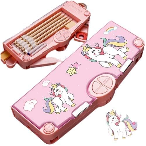 Image of Parshya Plastic Multifunctional Cute School Pencil Box,Unicorn Compass Box For Boys,Geometry Pencil Box For Kids With Inbuilt Scissor,Ruler,Eraser & Sharpener,Magnetic Pencil Box (Multicolor)