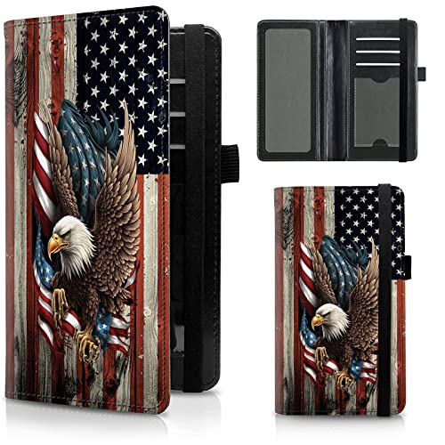 Image of FUYOCWE Checkbook Covers for Personal Checkbook,RFID Blocking Leather Check Book Covers Wallet with Pen Holder & Card Slot for Women Men, Bald Eagle with Flag, 8 x 7.3 inches, Classic