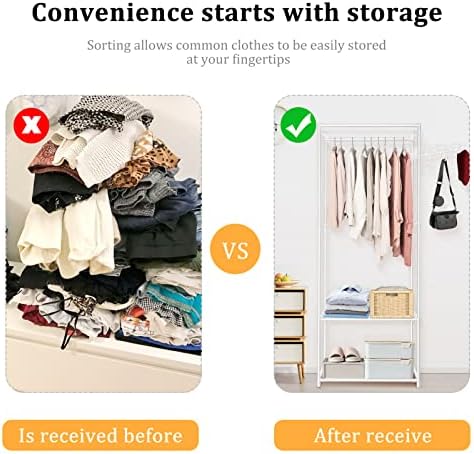Youyijia Clothes Rail Narrow Hanging Rails for Clothes 148*60*35cm Coat Rack Stand Storage Garment Rack Clothing Hangers with Hooks 2 Tiers Shelves for Shoes Open Wardrobe Organizers for Bedroom White