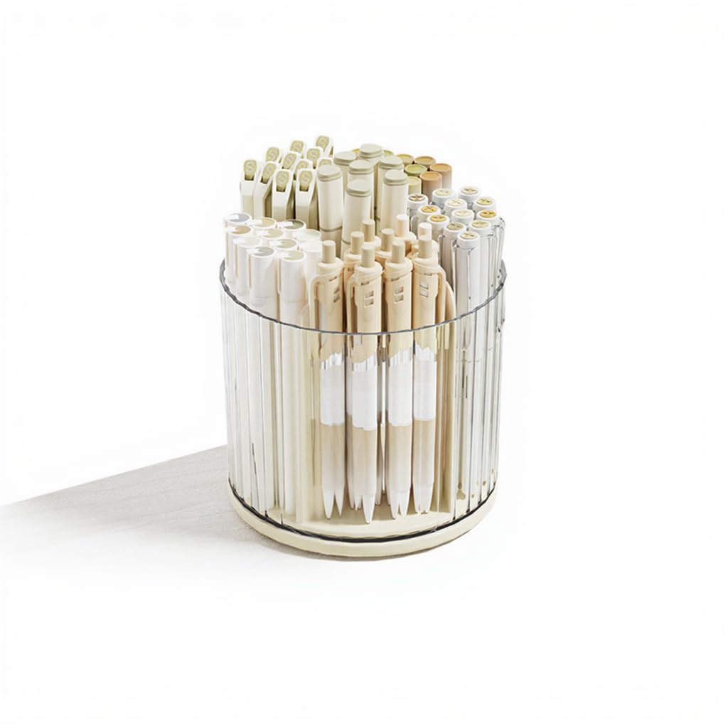 Desktop Rotating Makeup Brush Storage Tube | Marker Pen Stationery Organizer | 100% HIPSABS Plastic | Office Student Clear Drawers Compact