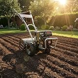 ONBEST Gartenfräse Benzin – mit 48 cm Arbeitsbreite – 4-Takt Motor – 4,1 kW / 7,0 PS – 12 Messer – 175-350 mm Arbeitstiefe – Gartenfräse – Gartenhacke – Kultivator – umgraben & auflockern vom Boden