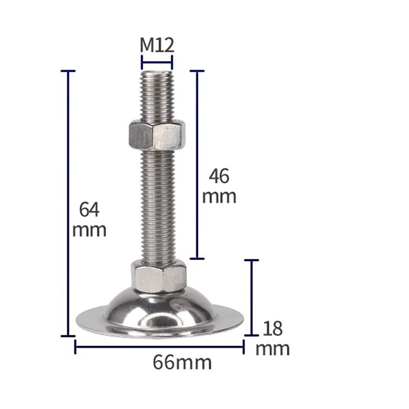 Patas de Muebles 4 Patas niveladoras for Muebles, Rosca M12 Ajustable, de Acero Inoxidable, antigolpes, con protección Deslizante for Patas de gabinete, sofá y Mesa.(D66*m12*100mm)