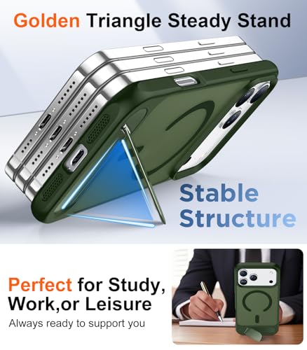 Image of Designed for iPhone 17 Pro Max Case, [Built-in Invisible Kickstand][Compatible with MagSafe][Military Grade Shockproof] Slim Translucent Matte Phone Case 6.9 inch (Green)