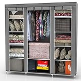 INTIRILIFE Faltschrank 150x175x45 cm in ASCH GRAU - mit Reißverschluss Stoffschrank Kleiderschrank mit Kleiderstange, Fächern und Seitentasche - Camping Steckschrank Textil Garderobe, IL-100077