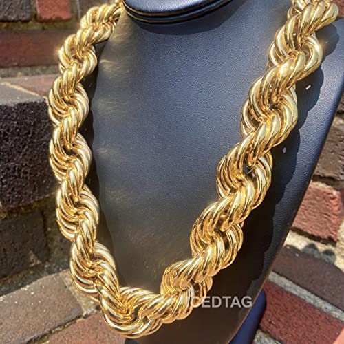 Hip Hop Rap Rapper Luxury Statement Heavy Gold Plated Thick Hollow Dookie 30MM 36Inch Length Long Luxury Twisted Rope Brass Necklace Chain4
