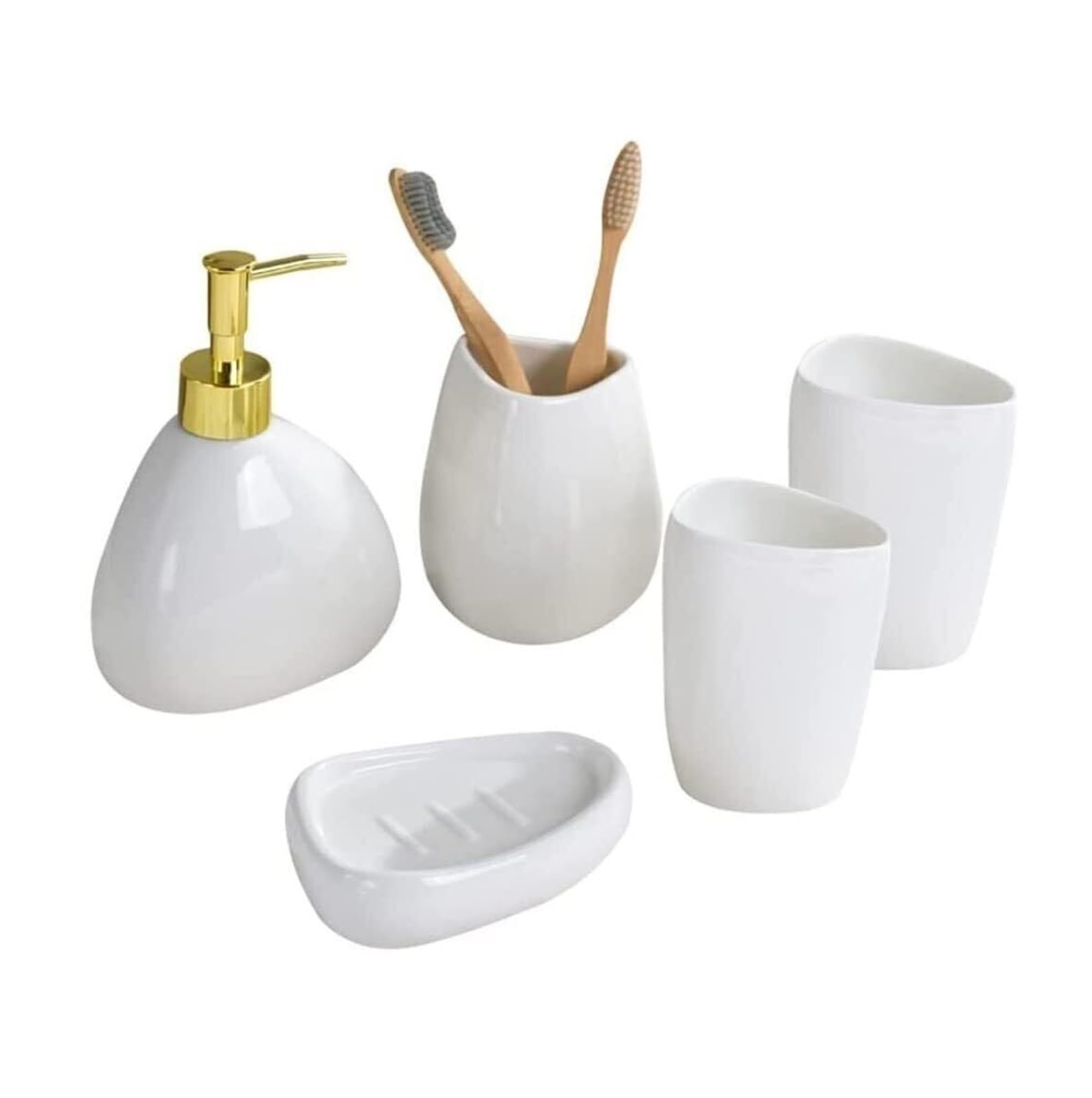 Juego de accesorios de baño dispensador de jabón cerámico y porta cepillos costero 1