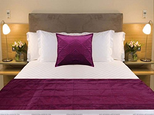 Quilted Bed Runner - Purple Plum Bed Scarf Long Side Runner Throw King/Queen/Twin Size with Decorative Cushion Cover Polyester 20