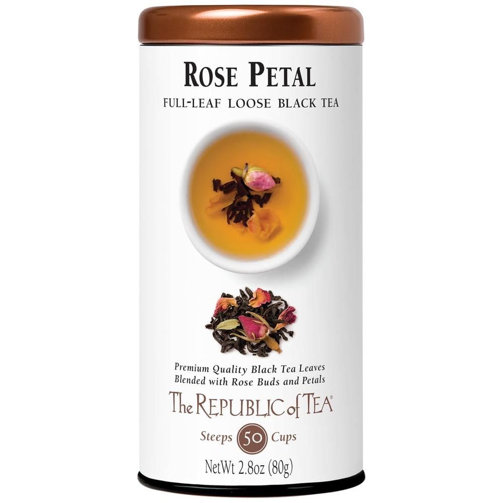 The Republic of Tea - Rose Petal Full-Leaf Loose Black Tea, 2.8 Oz Tin | Steeps 50 Cups | Caffeinated