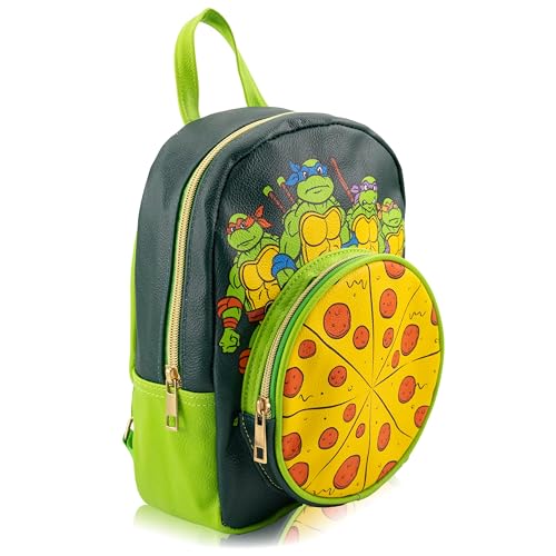 Image of Fast Forward Teenage Mutant Ninja Turtles Backpack for Boys, Girls, Women, Men, Unisex | Cute PU Leather 10 inch Mini Backpack Purse Shoulder Purse | Teenage Mutant Ninja Turtles Bag and Accessories