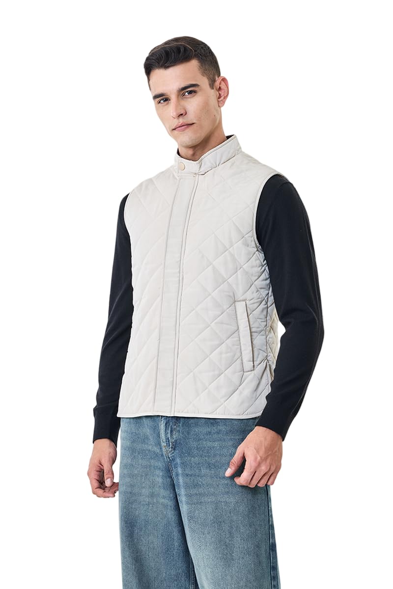 Men Casual Jacket | Regular Fit Sleeveless High Neck All-Over Quilted Design | 100% Polyester Lightweight & Synthetic Insulated For Winter Layering Wear-image-35