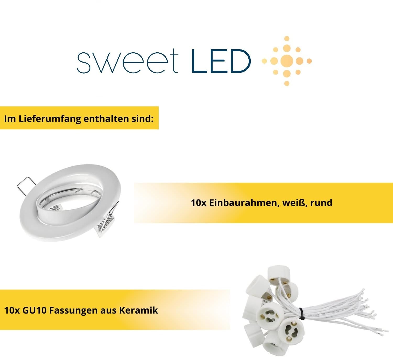 10x Sweet Led Cadre encastrable incluant douille GU10 - Spots encastrables IP20 230V - adaptés pour LED & halogène - Spots encastrables orientables en métal - Ø 88mm, blanc