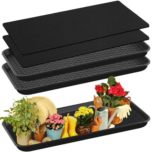 Vesici 2 Set/4 Pcs Large Self-Watering Plant Trays (30"x15") and 3mm Capillary Mat-Automatic Watering System for Indoor/Outdoor Plants, Durable Plastic Seedling Trays for Potted Plant, Garde...