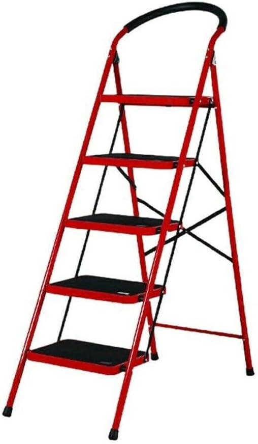ShowayDJ Folding Ladder Domestic Light Stepladder Household Combination Multifunction Steps Indoor Outdoor Home 5 Step, RED, FLDLS-5STEPRED