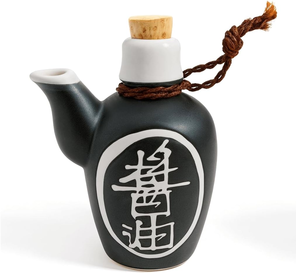 JapanBargain, Porcelain Soy Sauce Dispenser Bottle, Traditional Japanese Pottery Shoyu Bottle Pot, Made in Japan, Black, 12-Bottles