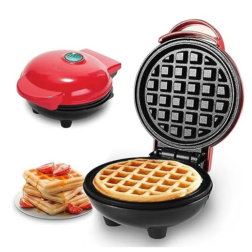 Máquina De Waffles Fazer Waffle Café Da Manhã Casa Cozinha (127V ou 220V) + Pincel de Silicone (VERMELHA (220 VOLT))