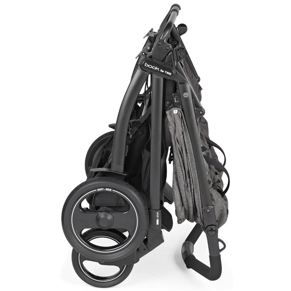 Peg Perego Book For Two Zwillingskinderwagen ab Geburt, Travel System, kompakter Verschluss, weiche Räder, Quarz