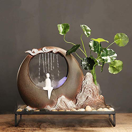 Ctzrzyt Binnenfontein met verlichting/moderne waterval desktopfontein, woonkamer desktop bonsai ornamenten / huis interieur decoratie hars handwerk - Image 6