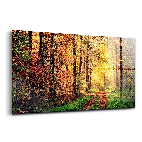 Tableau moderne en verre d'art de luxe Wallfluent - Forêt d'automne 100x50cm