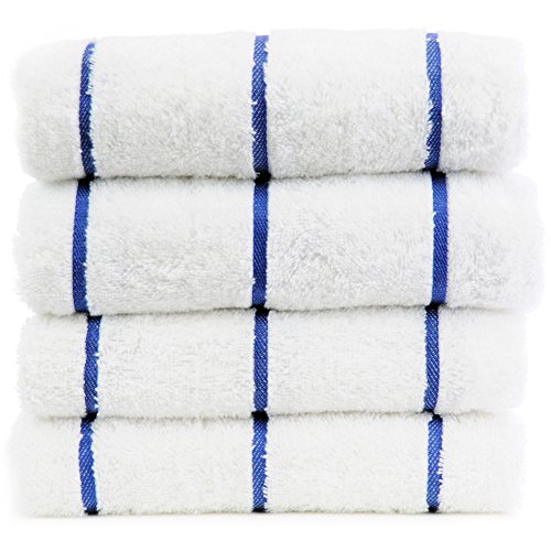 Luxury Hotel & Spa Towel 100% Genuine Turkish Cotton Pool Beach Towels - Royal Blue - Striped - Set of 4