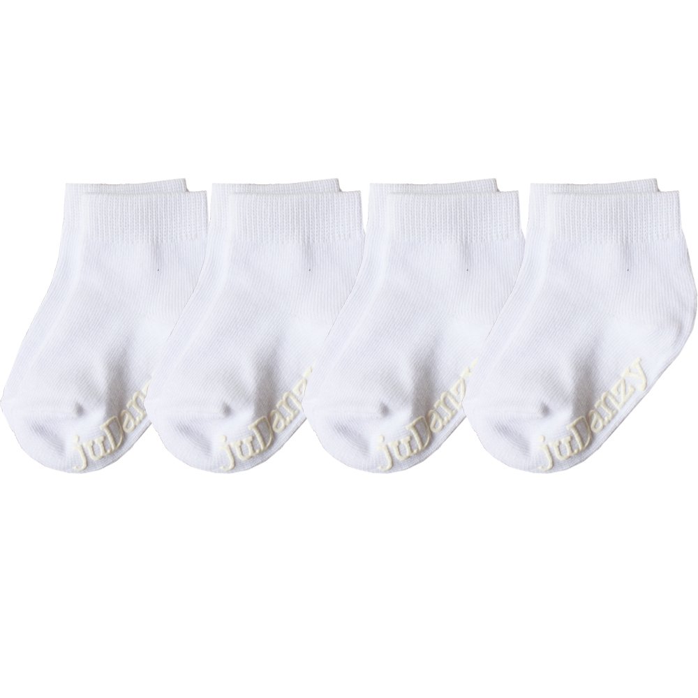 juDanzy4 Pack White Ankle Socks Kids Ages 0-8 Years (with anti-slip grips) (2-4 Years, White)