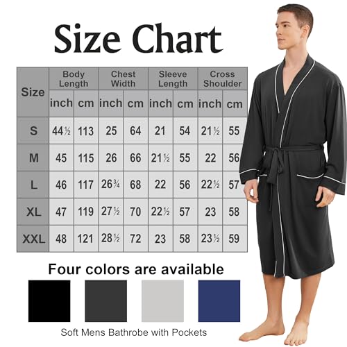 Image of Mens Lightweight Robe, Knit Kimono Bathrobe Spa Sleepwear Soft Knee Length Robe With Pockets