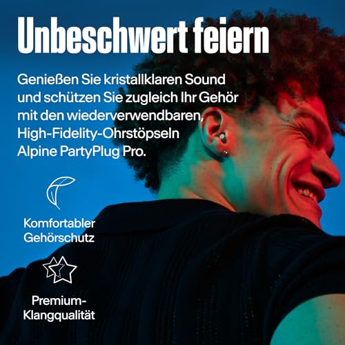 Alpine PartyPlug Pro Gehörschutz Ohrstöpsel für Konzert, Festival, Musik, Party & Disco - 21dB Hi-Fi Premium Lärmschutz - Höchste Musikqualität, Professional Filter, 3 Größen (S/M/L), Transparent
