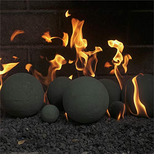 Ceramic Fire Balls | Mixed Set of 13 | Modern Accessory for Indoor and Outdoor Fire Pits or Fireplaces – Brushed Concrete Look | Midnight Black