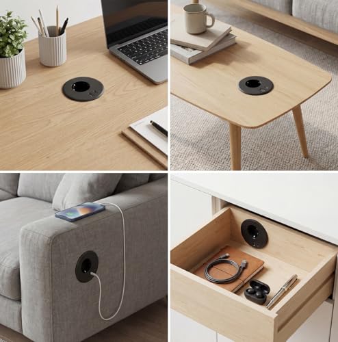 Prise encastrable plan de travail 80mm Dinolink avec USB C et câble de 2m pour bureau noir