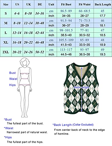 Women's V Neck Plaid Sweater Vest Christmas Knit Sleeveless Casual Green Sweater #TOP2