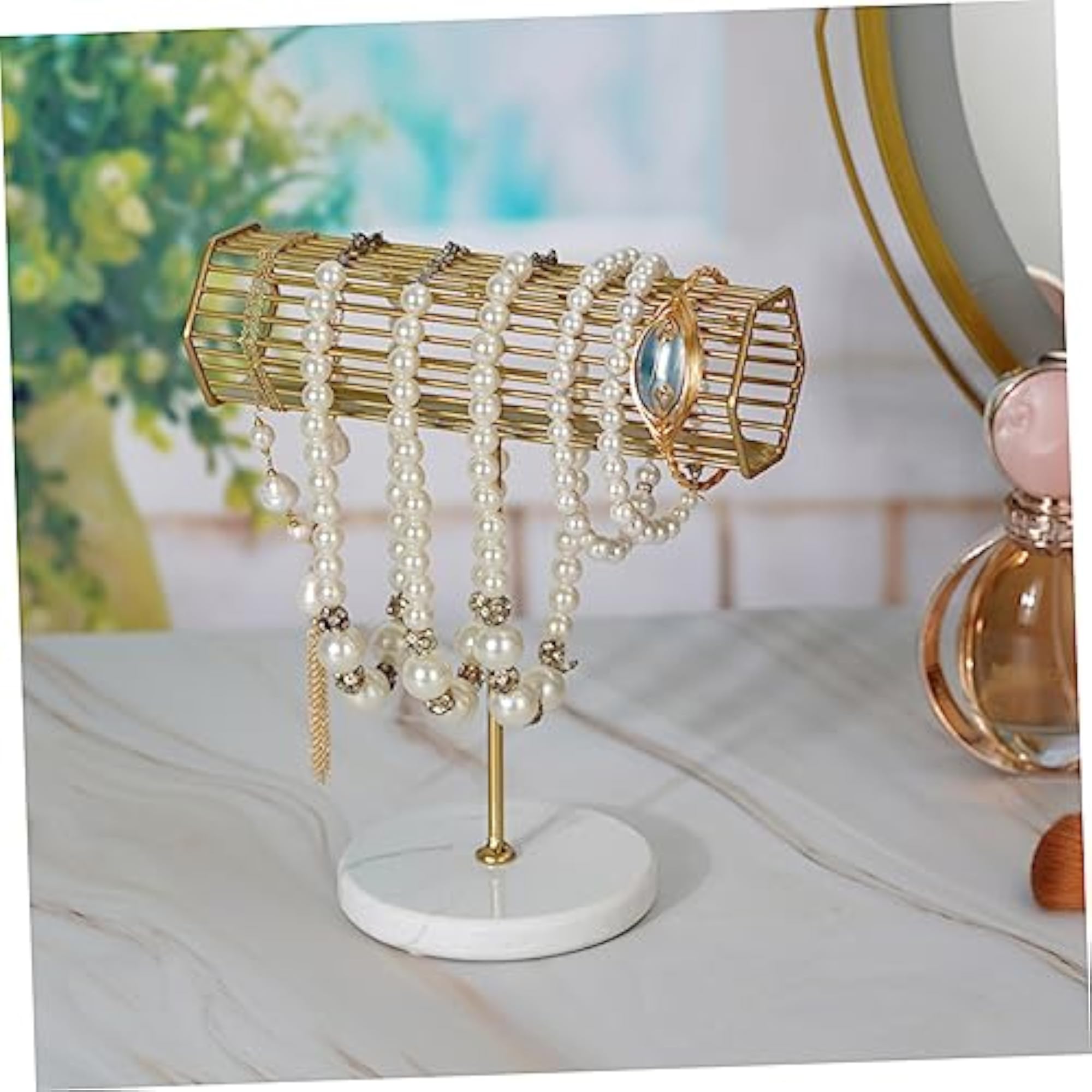 Metallic Hexagonal Watch and Bracelet Display Stand, Gold