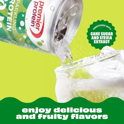 Image of Premier Protein Sparkling Protein Soda, Lemon Lime, 15g Whey, 4 Pack | Soft Drink with Benefits, 5 Ingredients, No Artificial Colors or Flavors, 3g Sugar, 12 oz