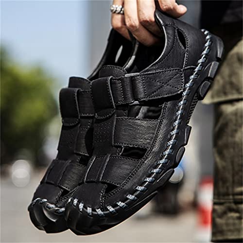 Sandals Men Breathable Leather Casual Shoes Men's Sandal Leisure Flats Retro Beach Shoe(39)4