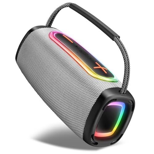 Image of Bluetooth Speaker 60W, 36H Playtime BT5.4 Portable Wireless Speaker with Loud Stereo Sound, IP6 Waterproof, Portable Speaker with RGB Multi-Color Rhythm Lights for Outdoor /Home /Party as Gift Gray