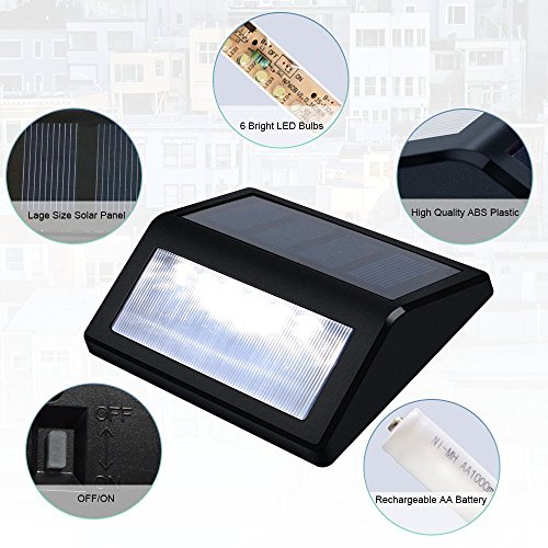 Andefine 2 Pack Outdoor Solar Lights, 6 Led Solar Pathway Lights Waterproof Security Lamps For Garden Back Door Step Stair (White Light)  #TOP3