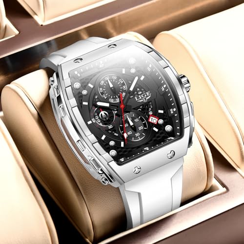 Image of LIGE Mens Watches Luxury Tonneau Watches for Men Waterproof Analog Watch Chronograph Calendar Date Men's Dress Business Work Watch Large Square Face Wristwatch