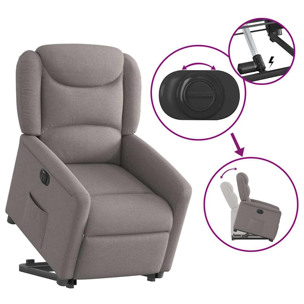 Genérico Sillón eléctrico reclinable elevable de Tela Gris Taupe,Sillas,Sillones-3303221