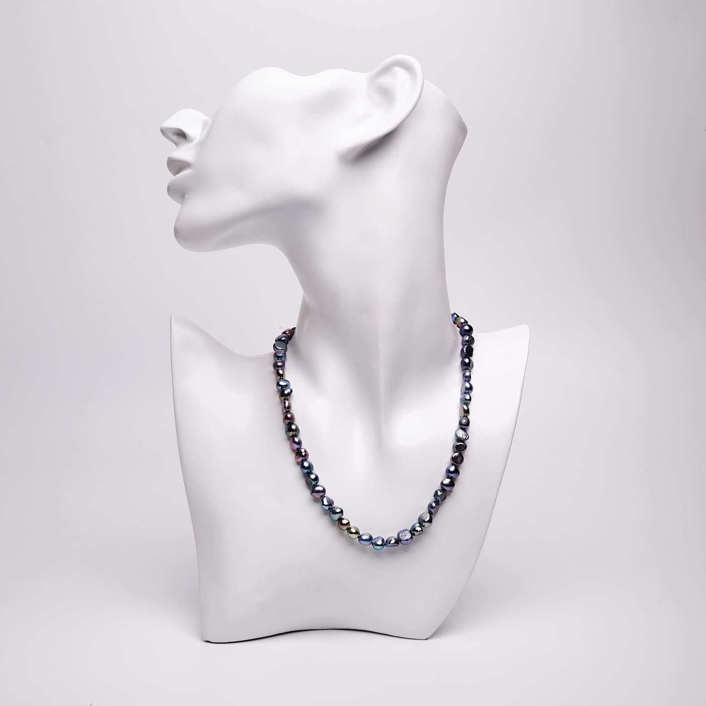 Collier de perles fait main pour femmes Perle baroque 7mm - Longueur du collier : 39.5cm + 5cm de rallonge (Noir)