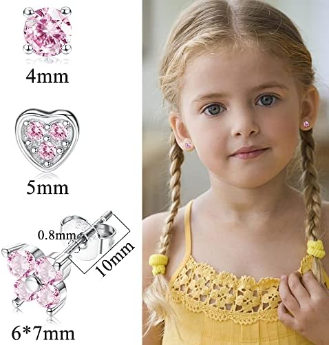 ORAZIO 3 Pairs of 925 Sterling Silver Butterfly Earrings for Women Heart Sparking Cubic Zirconia Stud Earrings Fashion Handmade Jewellery Gift Sets for Girls Hypoallergenic Stud Earrings