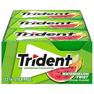 Trident Wassermelone Twist Zuckerfreier Gummi – mit Xylit – 12 Packungen (insgesamt 168 Stück)