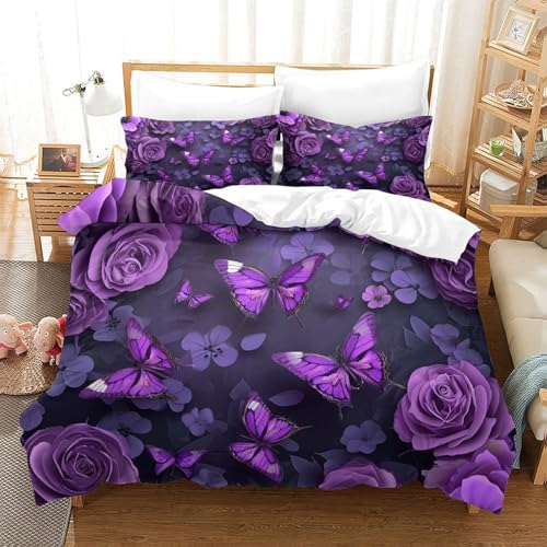 Parure de lit papillons violets 140x200 microfibre avec housse de couette - 3