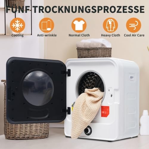 Secador compacto para pared: 4,5 kg de capacidad, acero inoxidable, calentador PTC, pantalla, 5 programas, protección contra sobrecalentamiento, silenciosa y eficiente secadora de aire para casa o