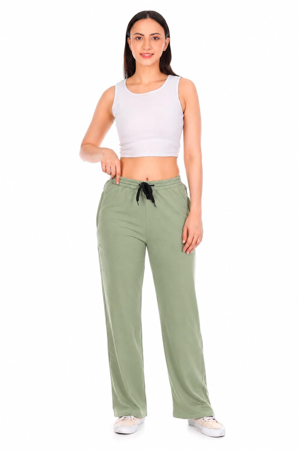 Berrylush Cotton Track Pants for Women | Premium Summer Trackpants for Ladies with Zipper Pockets | Lightweight Relaxed Fit Athletic Pants for All Day Comfort & Modern Fashion Look | Pista | M in neutral
