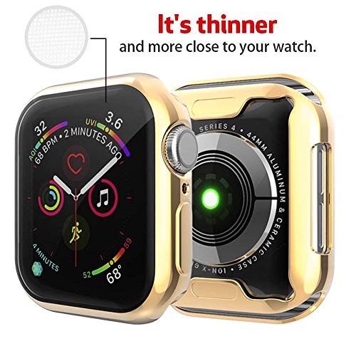 ZONEYILA Compatible with Apple Watch Case 44mm 40mm Screen Protector Cover,Series 4 New iWatch Overall Protective Case TPU HD Clear Ultra-Thin Cover (Gold CASE, 40mm)