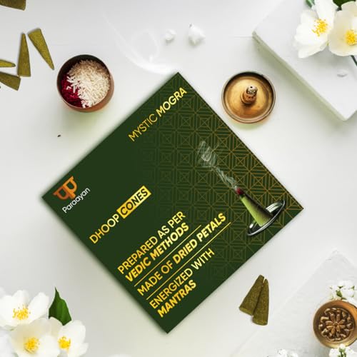 Image of Paraayan Dry Dhoop Cones | 80 Cones | Pack of 4 | Fragrance Mogra | Bambooless Dhoop Cones for Pooja Organic Dhoop Batti Incese Cones for Puja and Home