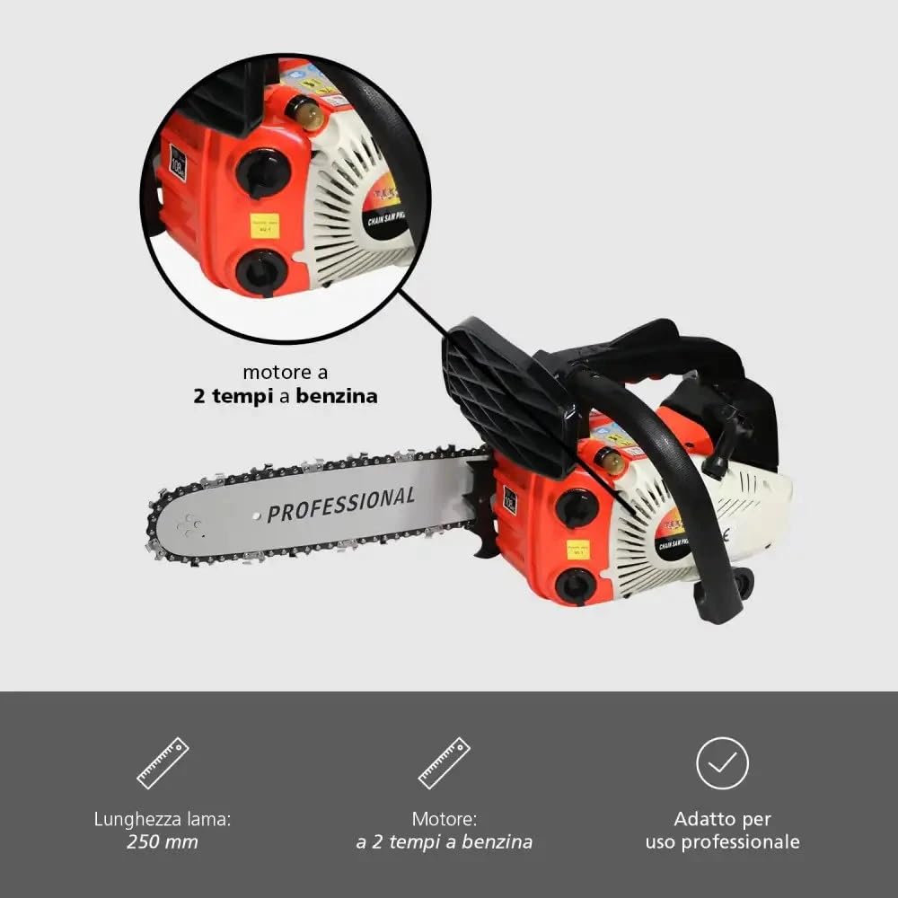 Motosega Da Potatura A Benzina Lama 25cm Potatore A Scoppio 2 Tempi Professionale Compatta Per Potatura Rami Alberi Giardinaggio Con Accessori Inclusi