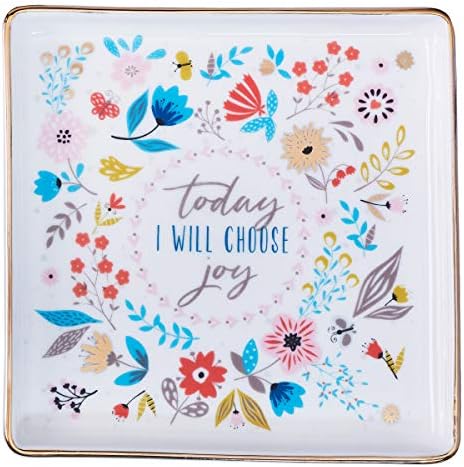 Today I Will Choose Joy Ceramic Square Ring Dish Jewelry Holder Inspirational Trinket Tray Dish for Accessories