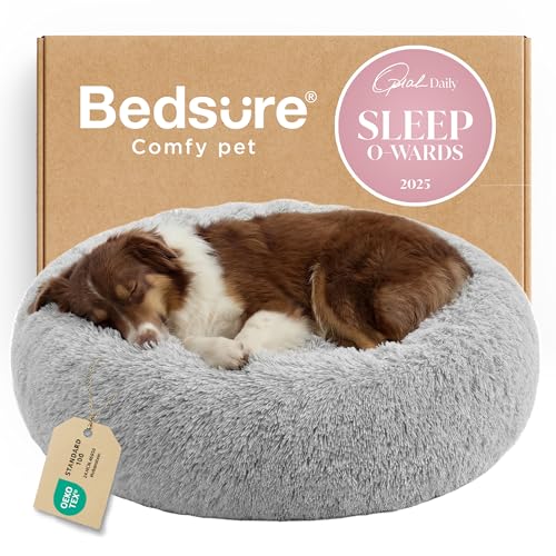 Image of Bedsure Calming Dog Beds Large Sized Dog Donut Washable Pet Bed,36ins Pale Grey