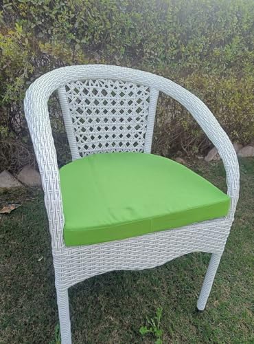 Image of PRATHAM India Patio 4+1 Furniture Set Bistro Set Porch Backyard Garden Outdoor Furniture Rattan Chairs and Table Wicker Conversation Set (White with Black Lines, Green Cushion 4+1 Square Table)